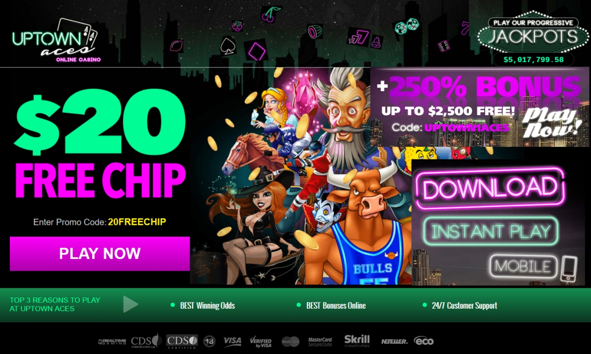 Uptown Aces casino $10 free coupon